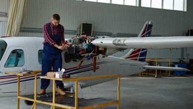 repairing airplane